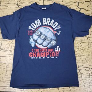 Tom Brady New England Patriots 5 Time Super Bowl Champions T-Shirt Mens Blue XL